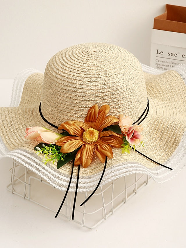 Women's Sun Hat Straw Hat Daily Holiday Flower / Plants Straw Lace Vacation Beach Sunscreen 1 pcs - LuckyFash™