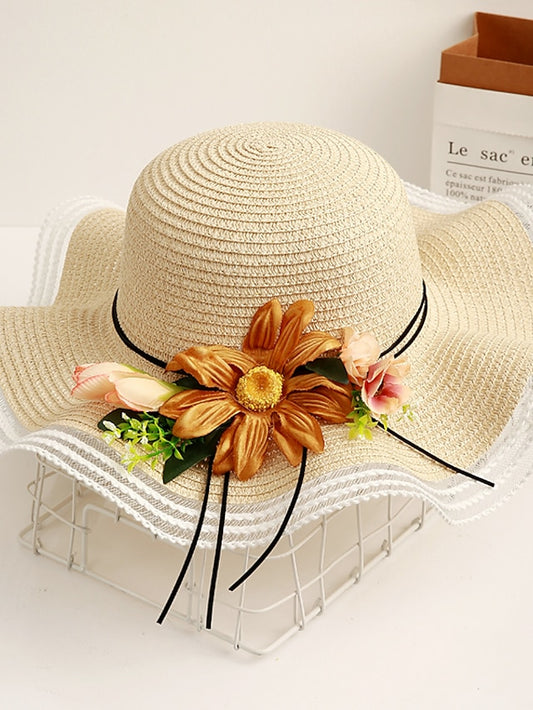 Women's Sun Hat Straw Hat Daily Holiday Flower / Plants Straw Lace Vacation Beach Sunscreen 1 pcs - LuckyFash™