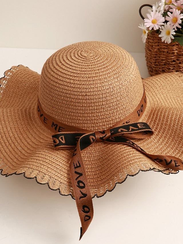Women's Sun Hat Straw Hat Holiday Straw Vacation Beach Sunscreen Breathability Casual / Daily 1 pcs - LuckyFash™