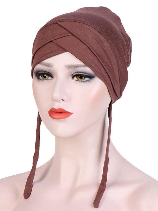 Muslim with Rope Scarf Hat Women Turban Soft Chemo Cap Hair Loss Islamic Headwrap Head Cover Wrap Caps Headwear Dubai Arab Bonnet New - LuckyFash™