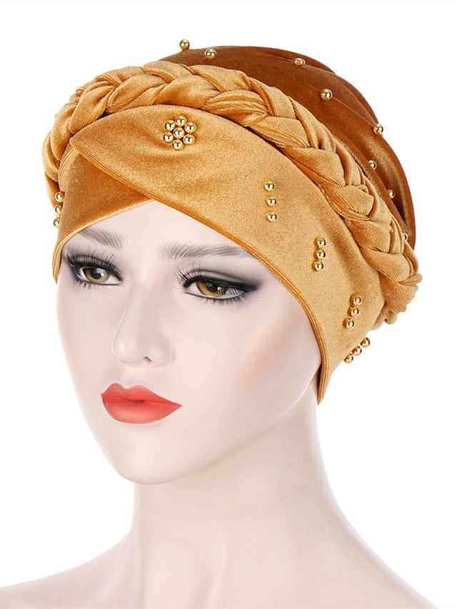 Retro Lady Women Beaded Hat Muslim Braid Head Scarf Turban Head Wrap Cover Ramadan Hair Loss Islamic Headwear Arab Fashion - LuckyFash™