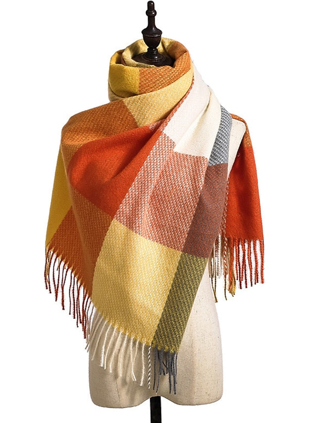 Shawls & Wraps Outdoor Dailywear Holiday Yellow Blue Orange Scarf Plaid for Women - LuckyFash™