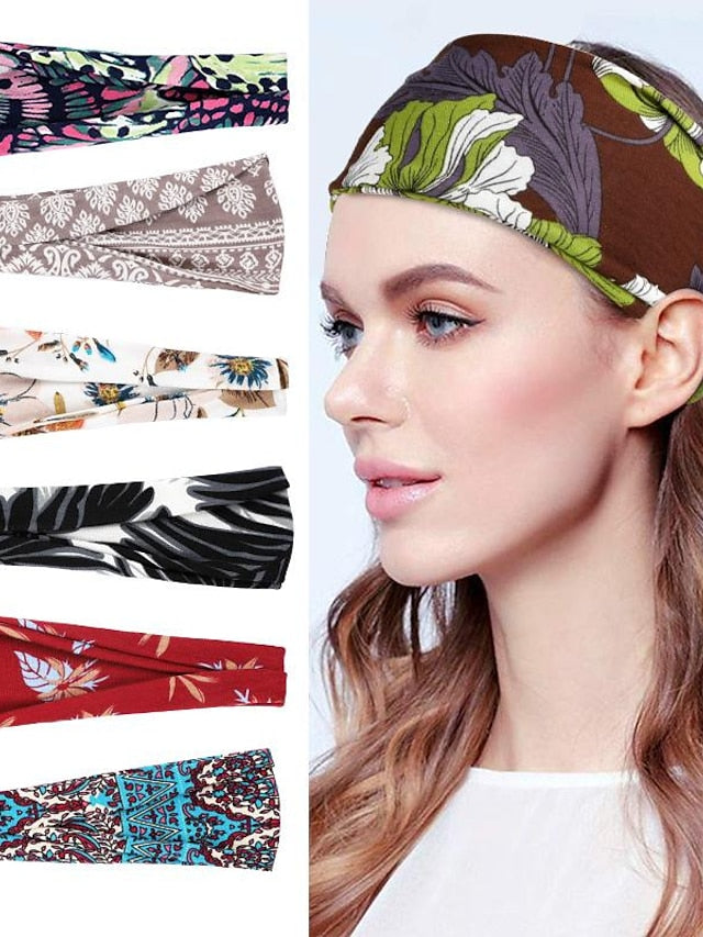 europe and the united states cross-border fashion sports hairband yoga bundle sweat-absorbing headband new ladies wide-brimmed printed headwear - LuckyFash™