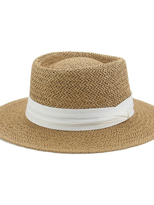 Women's Hat Straw Hat Sun Hat Green Black Khaki Outdoor Daily Holiday Braided Bow Color Block Portable Sun Protection Comfort - LuckyFash™