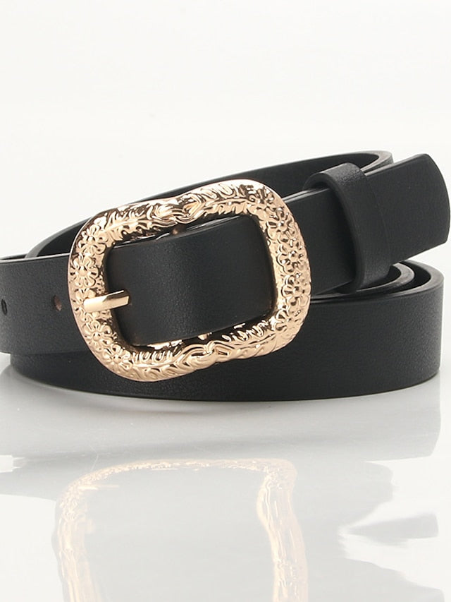 Women's Unisex PU Buckle Belt PU Leather Prong Buckle Plain Casual Classic Party Work Black Brown Coffee White - LuckyFash™