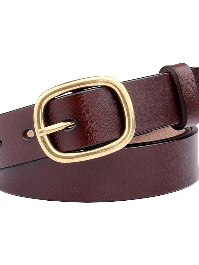 Women's Leather Belt Genuine Leather Cowhide Prong Buckle Geometric Formal Classic Daily Work Black Wine Brown Coffee - LuckyFash™