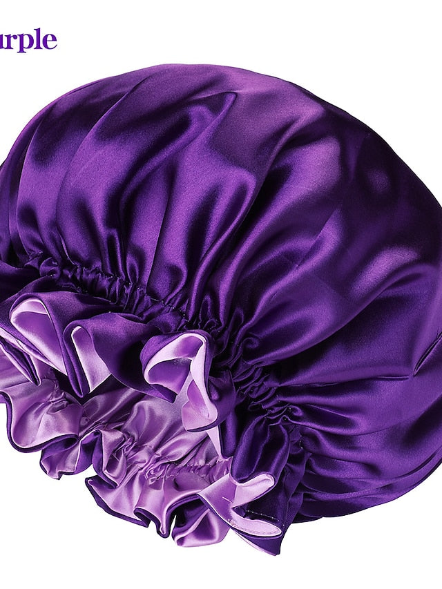 Large double-layer Satin nightcap female European and American large round cap chemotherapy cap Satin bonnet - LuckyFash™