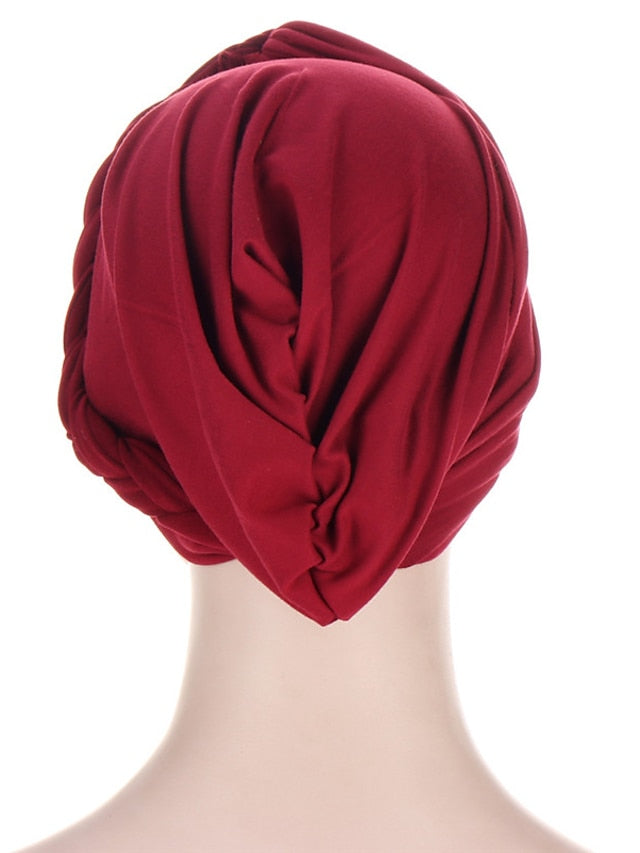 Women Lady Muslim One Half Braid Head Turban Wrap Cover Soft Hat Hair Loss Bonnet Beanies - LuckyFash™