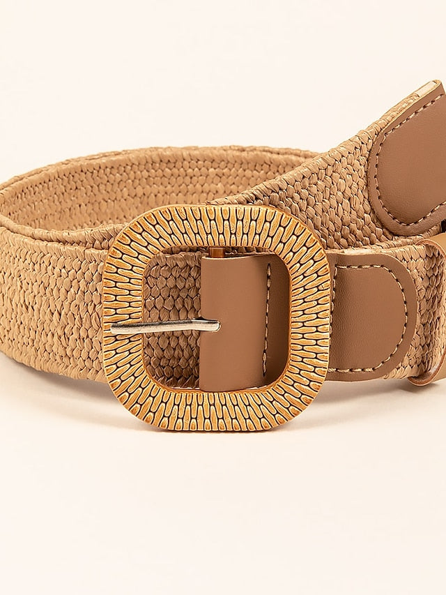 Women's Belt Straw Light Brown Wide Belt Office Weekend Pure Color / Spring / Summer / Fall / Winter - LuckyFash™