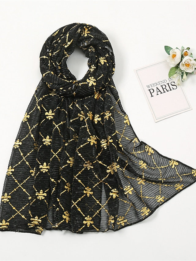 Long Style Plaid Scarf Women Shimmer Hijab Gold Shiny Shawl Glitter Headband Female Muslim Hijab - LuckyFash™