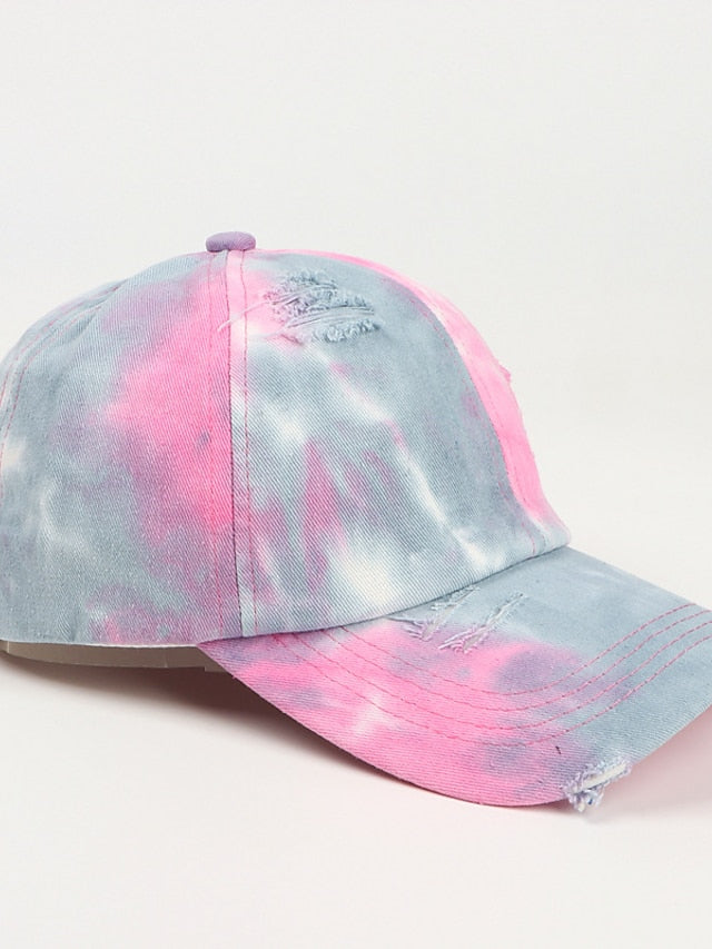 Hole Style New Tie Dye Irregular Gradient Baseball Cap Men's And Women's Colorful Cap Outdoor Sun Protection Adjustable Hat - LuckyFash™