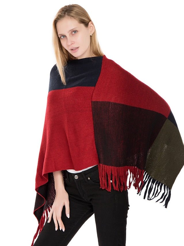 Women's Shawl Wrap Poncho Ruana Cape Daily Holiday Cotton Polyester Casual Bohemia Warm 1 PC - LuckyFash™