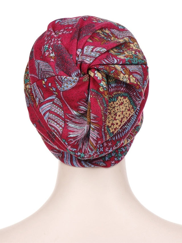 Women's Print Beanies Hat Female Autumn Winter Cotton Baseball Hats Ponytail Vintage Warm Turban Cap Visors Caps - LuckyFash™