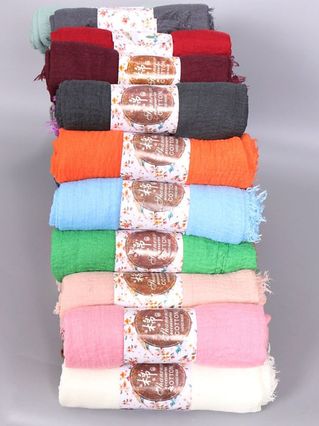 Plain Wrinkle Wrap Cotton Viscose Long Shawl Scarf Women Crinkle Hijab Shawl Muslim Head Hijab Scarf - LuckyFash™