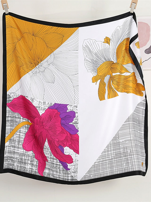 110X110cm Square Silk Scarf Women Simple Print Scarves Satin Shawl Hair Wrap Hijab Female Headband Bandana Flower Neckerchief - LuckyFash™