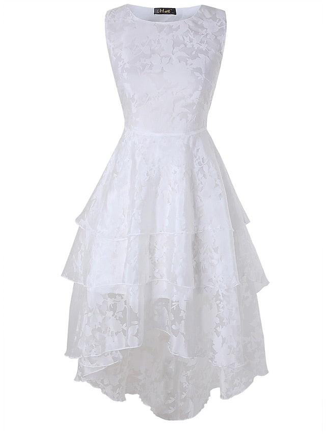 Women's Lace Dress Cocktail Dress Swing Dress Midi Dress White Green Gray Sleeveless Floral Lace Summer Spring Crew Neck Party Birthday Evening Party Wedding Guest 2023 S M L XL 2XL 3XL / Vacation - LuckyFash™