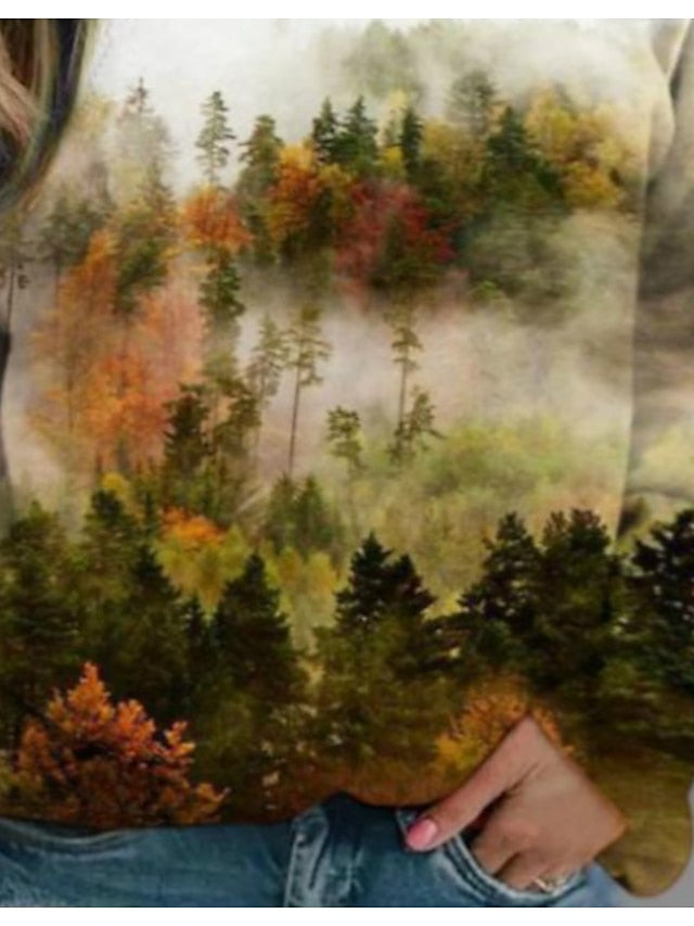 Women's Hoodie Sweatshirt Pullover Basic Casual White Graphic Scenery Daily Round Neck Long Sleeve - LuckyFash™