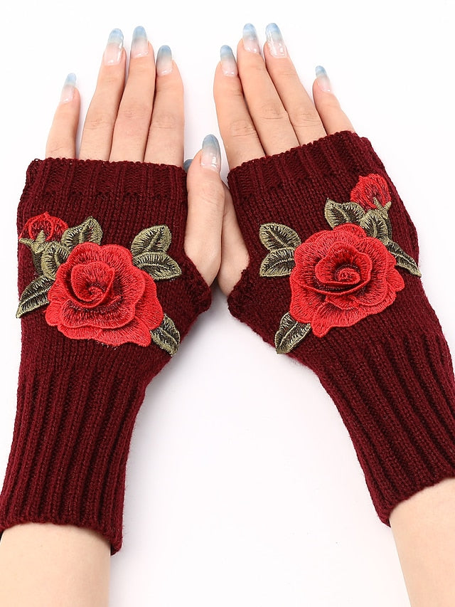 Women's Fingerless Gloves Warm Winter Gloves Gift Daily Flower / Floral Polyester Acrylic Fibers Cosplay Casual 1 Pair - LuckyFash™