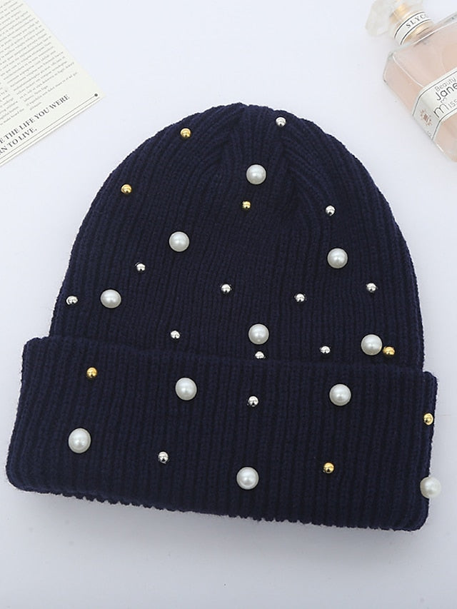 Women's Hat Beanie / Slouchy Black Blue Pink Outdoor Street Dailywear Beaded Knit Pure Color Comfort Warm Breathable - LuckyFash™