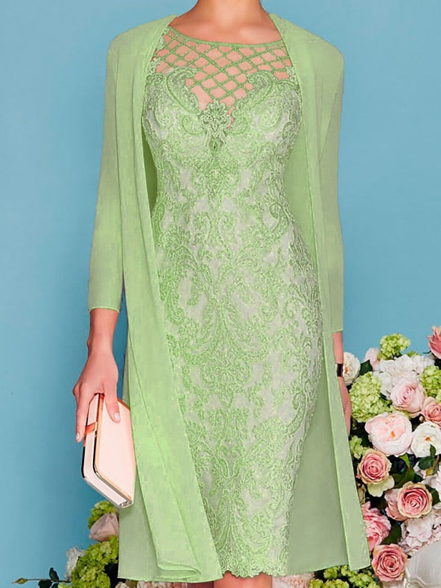 Women‘s Lace Dress Dress Set Midi Dress Pink Yellow Light Green Light gray Light Blue White 3/4 Length Sleeve Floral Pure Color Lace Summer Spring Crew Neck Elegant Classic Party 2023 S M L XL XXL 3XL - LuckyFash™