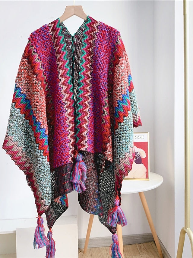 Women Autumn Winter New Colorful Thick Ponchos Knitted Ladies Cloak Warm Fashion Scarves & Wraps Holiday Travel Ethnic Covers - LuckyFash™