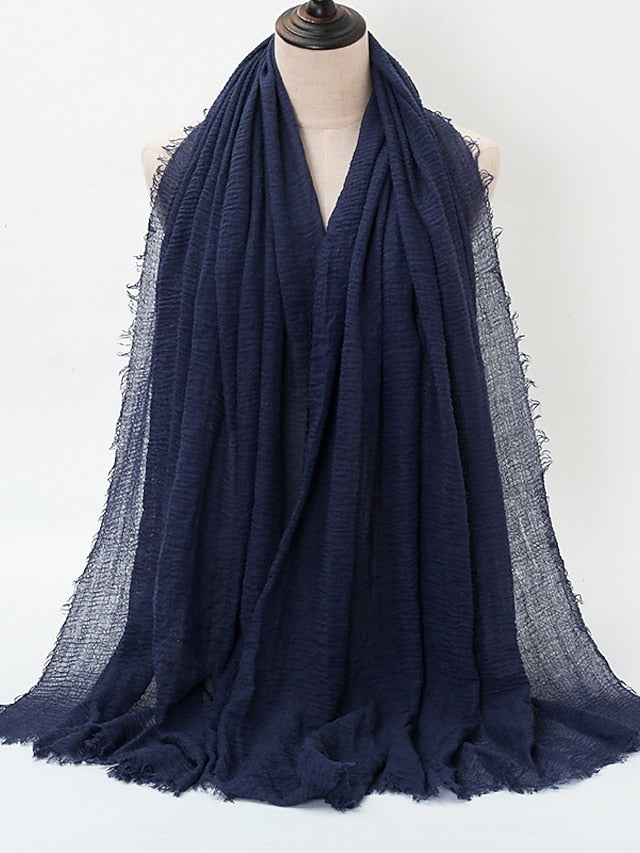 Plain Wrinkle Wrap Cotton Viscose Long Shawl Scarf Women Crinkle Hijab Shawl Muslim Head Hijab Scarf - LuckyFash™