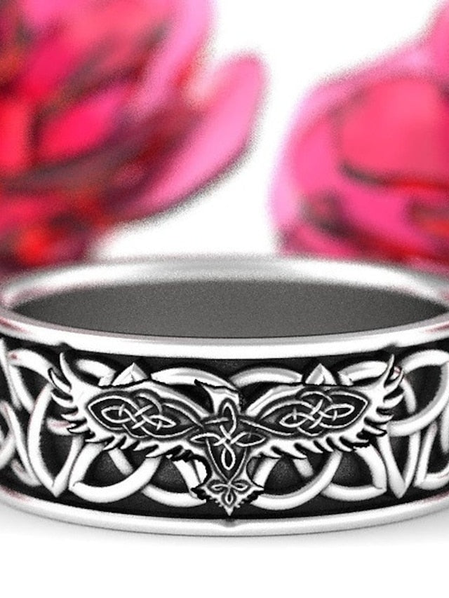 gothic jewelry, retro ring, mens and women ring, norse mythology giant wolf fenrir defend temple raven amulet jewelry boyfriend gift mens viking hip hop rock ring (6) - LuckyFash™