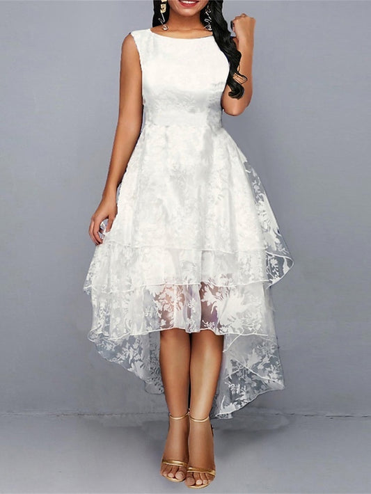 Women's Lace Dress Cocktail Dress Swing Dress Midi Dress White Green Gray Sleeveless Floral Lace Summer Spring Crew Neck Party Birthday Evening Party Wedding Guest 2023 S M L XL 2XL 3XL / Vacation - LuckyFash™