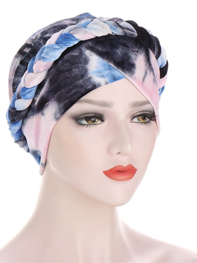 India Tie Dye Turban Cap Muslim Women Hijab Hair Care Hat Braid Headscarf Beanie Bonnet Islamic Headwear Wrap Hair Loss Cover - LuckyFash™