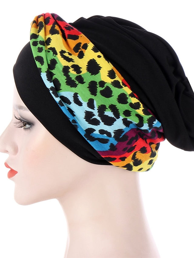 Soft Stretch African Headwear Leopard Print Women Head Scarf Hat Turban Caps Hijab Bonnet Inner Hijabs For Cap Muslim Headdress - LuckyFash™