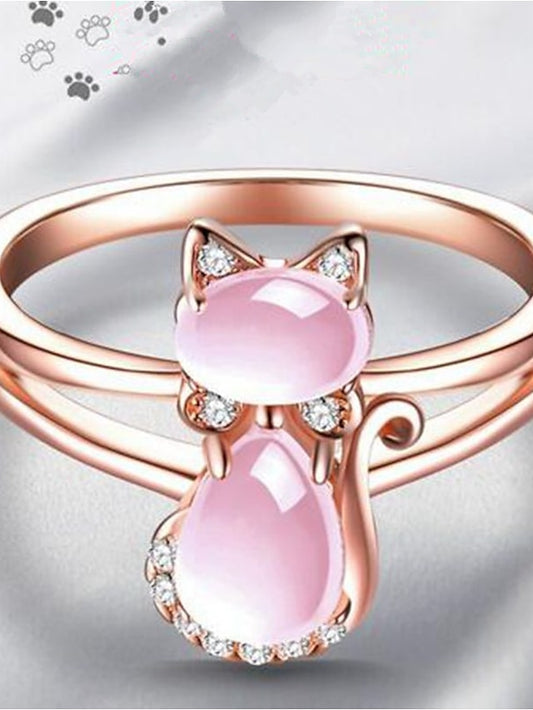 1PC Ring For Women's AAA Cubic Zirconia Pink Gift Holiday Alloy Cat - LuckyFash™