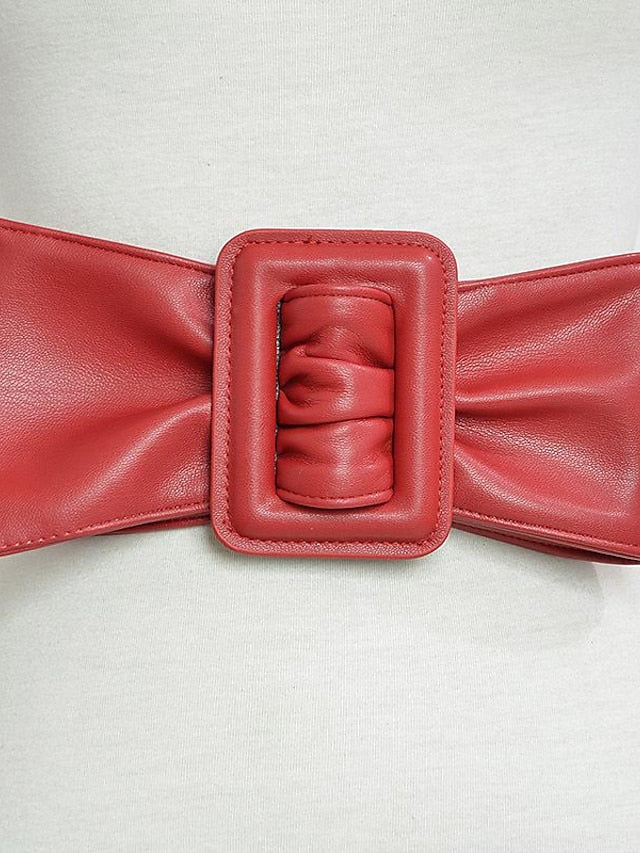 Wide Belt PU Leather Prong Buckle Geometric Formal Classic Work Daily Coffee color Black Blue Red for Women - LuckyFash™