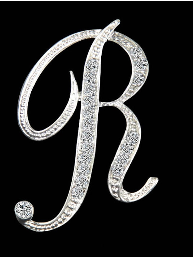 letter brooch pins initial rhinestone brooch for women crafts silvery m for Women - LuckyFash™