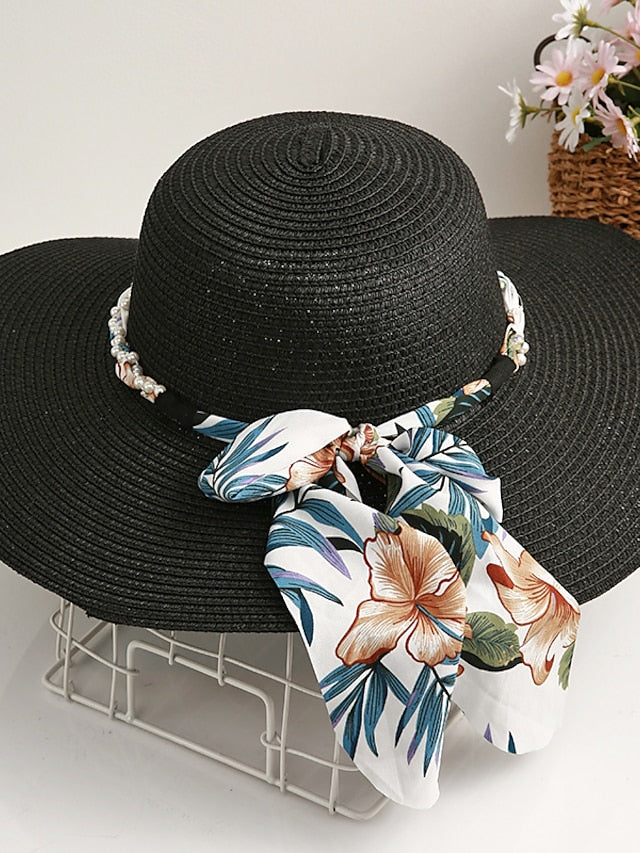 Women's Sun Hat Straw Hat Holiday Floral / Flower Polyester Straw Vacation Casual Beach Sunscreen Warm 1 pcs - LuckyFash™