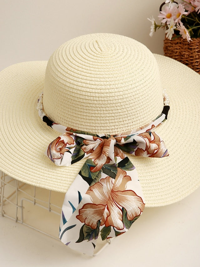 Women's Sun Hat Straw Hat Holiday Floral / Flower Polyester Straw Vacation Casual Beach Sunscreen Warm 1 pcs - LuckyFash™