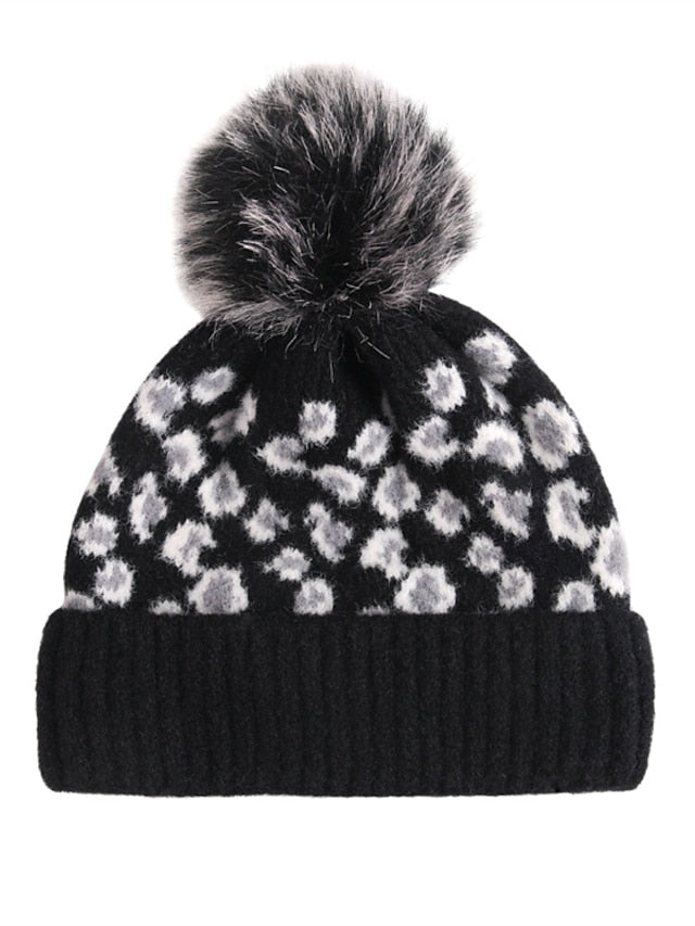 Women's Hat Beanie / Slouchy Black Pink Light Gray Outdoor Home Daily Knit Leopard Portable Windproof Comfort - LuckyFash™