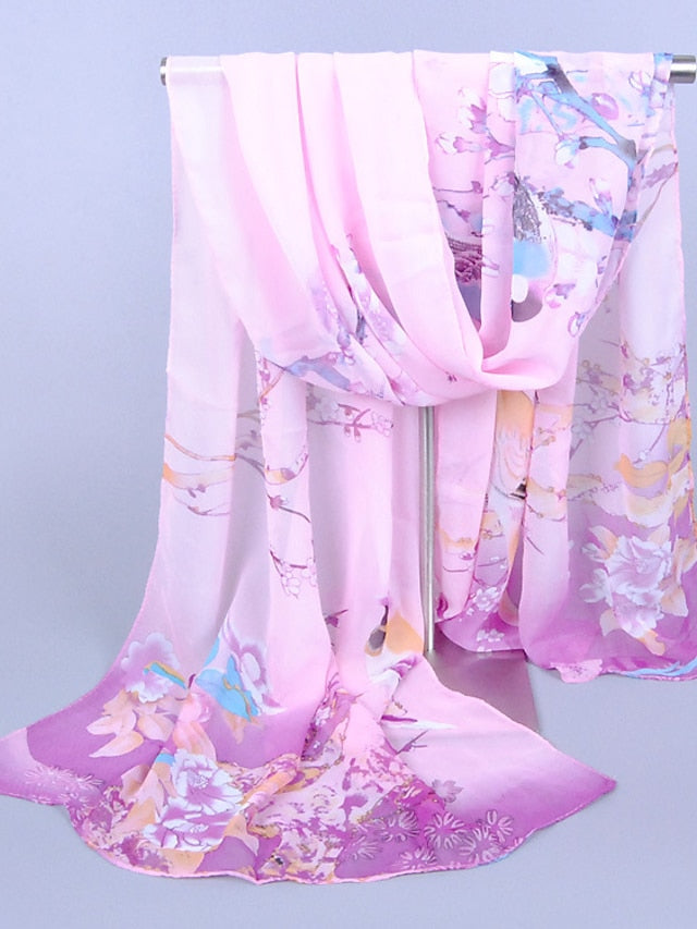Scarves Satin Scarves Gift Daily Holiday Animal Flowers Chiffon Casual Bohemia Sunscreen Outdoor 1 PC for Women - LuckyFash™