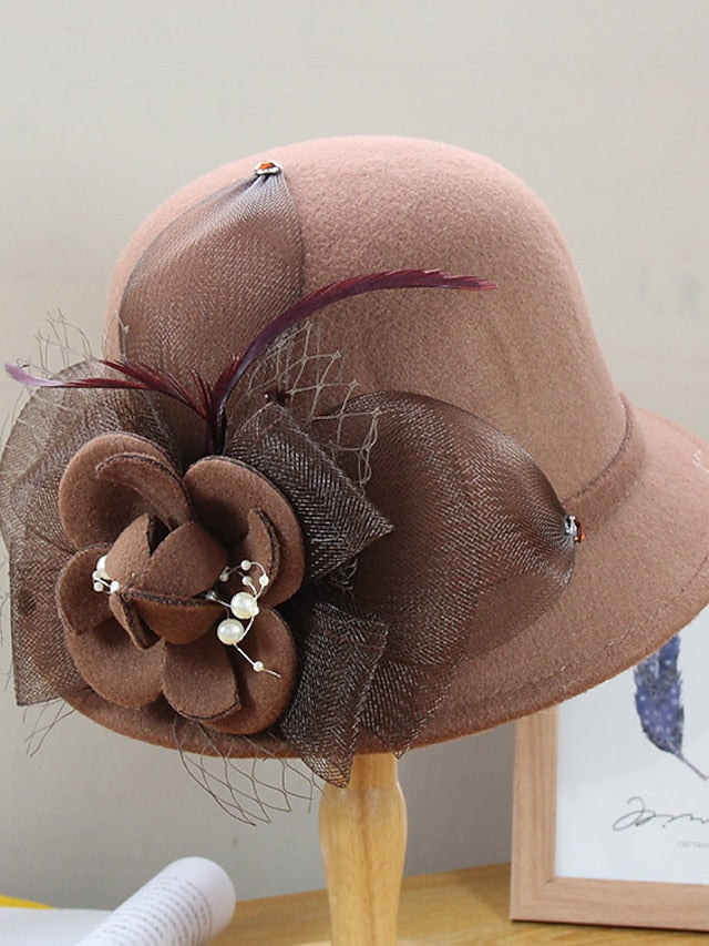 Women's Party Hat Party Wedding Special Occasion Flower Flower Camel Black Hat White Gray Fall Winter Spring - LuckyFash™