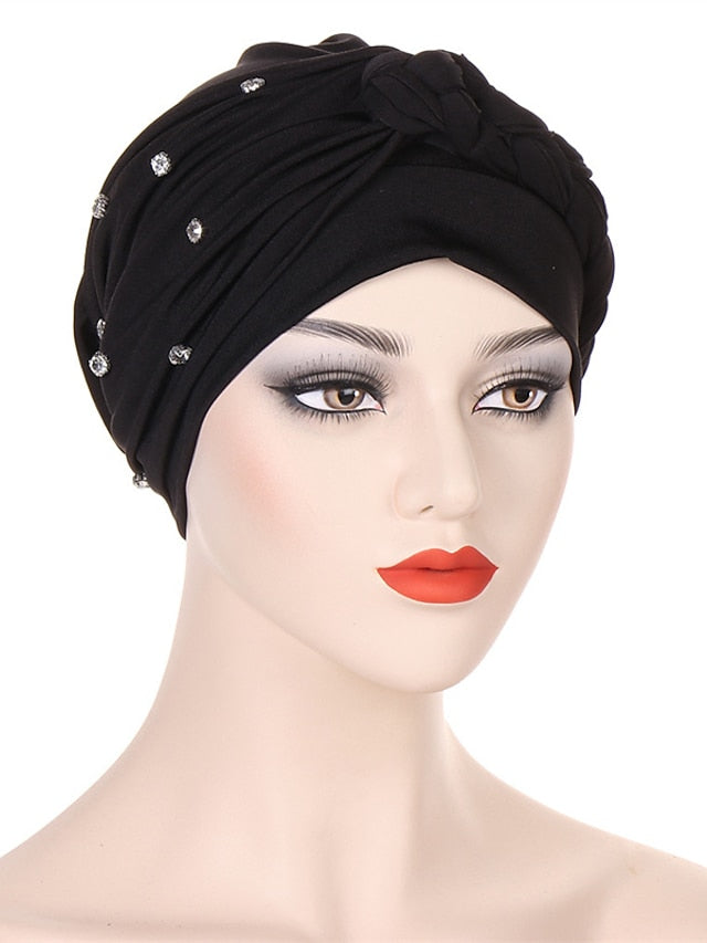 Bling Crystal with Braid Turbans For Women Muslim Turban Cap Islamic Head Wrap Indian Turbante Hat Hair Ready to Wear Hijabs - LuckyFash™
