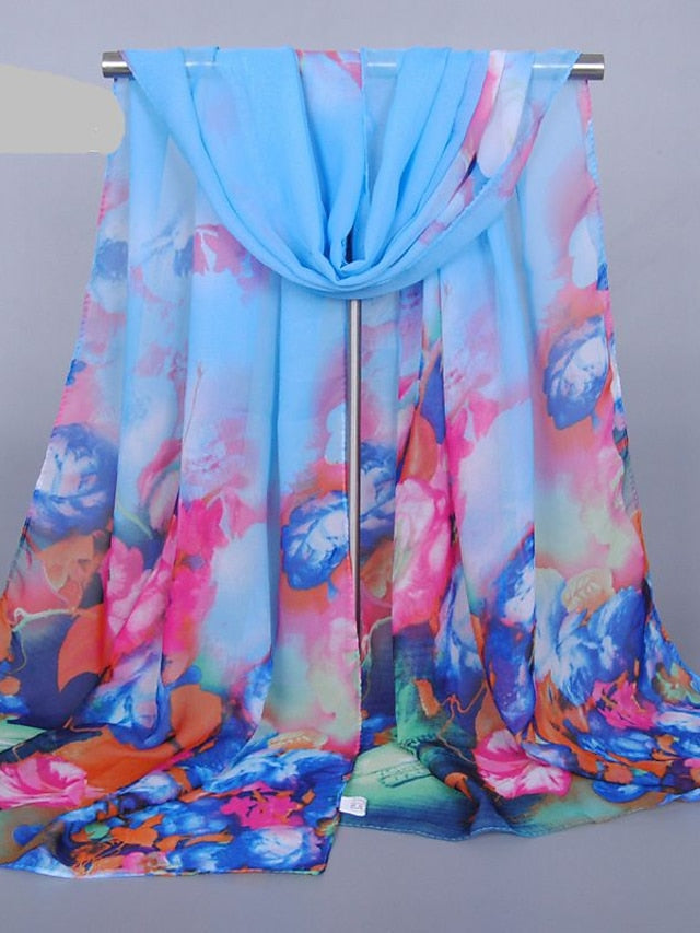 Women's Rectangle Scarf Chiffon Scarf Street Holiday Red Scarf Flower - LuckyFash™