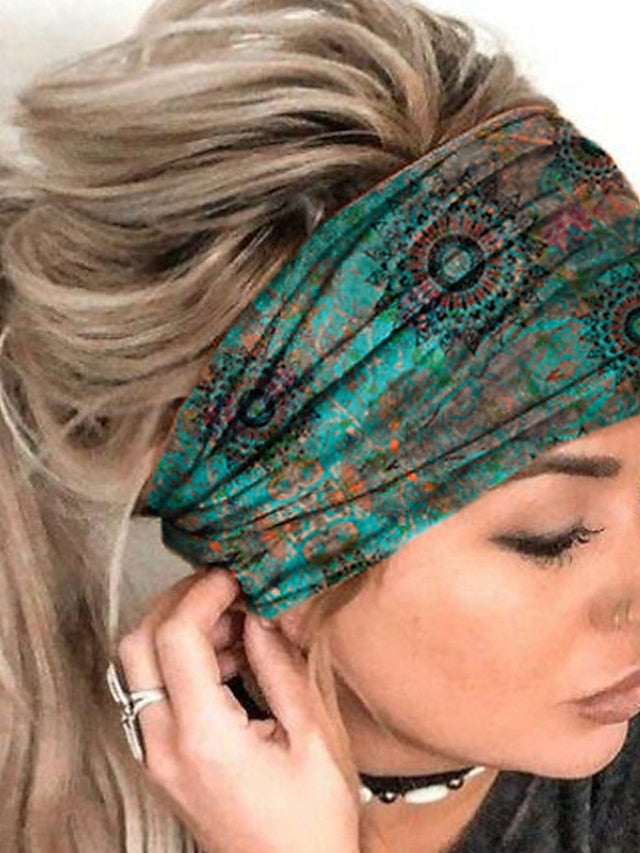 European And American New Bohemian Headband Personality Mandala Flower Headband Elastic Sweat-Absorbing Ladies Wide Brimming Headband Headgear - LuckyFash™