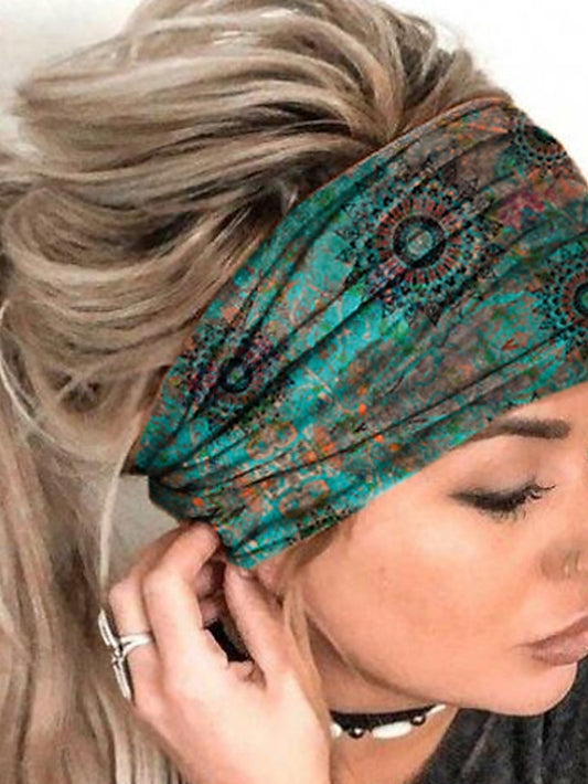 European And American New Bohemian Headband Personality Mandala Flower Headband Elastic Sweat-Absorbing Ladies Wide Brimming Headband Headgear - LuckyFash™