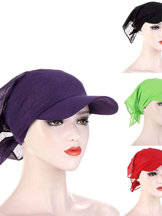 Women Classic Turban Hat Solid Color Outdoor Brim Sunshade Hats Female with Scarf Cap Soft Headscarf Beanie Baseball Cap - LuckyFash™