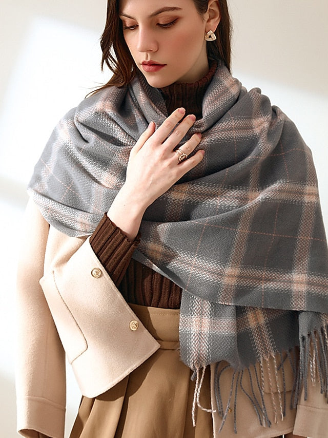 Winter New Women's Plaid Scarves Knit Mix Color Long Tassel Shawl Wraps  Ponchos Cape Scarves Thicken Warm Soft Female Scarf - LuckyFash™