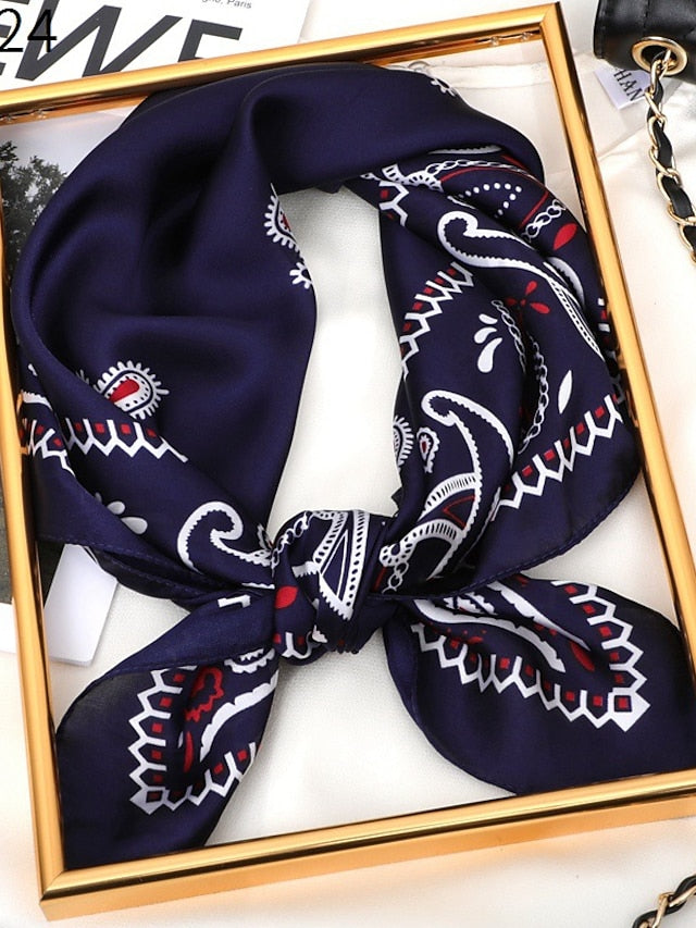 Vintage Print Silk Shawl Square Scarf for Women Satin Hijab Fashion Wraps Neckerchief Female Hair Bands Ribbon Headband Bandana - LuckyFash™