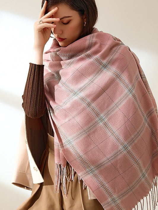Winter New Women's Plaid Scarves Knit Mix Color Long Tassel Shawl Wraps  Ponchos Cape Scarves Thicken Warm Soft Female Scarf - LuckyFash™