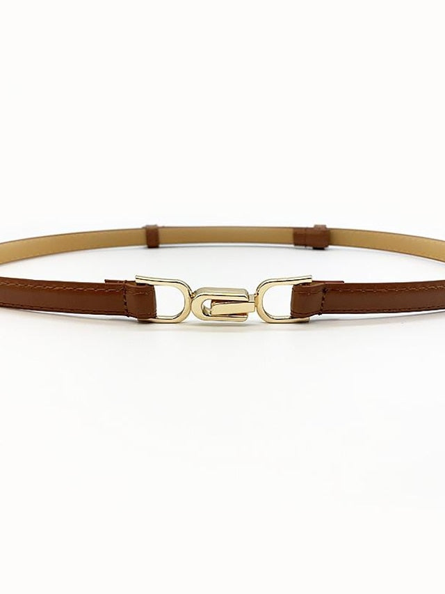 belt female pair buckle adjustable thin belt decoration simple waist mirror belt female pu imitation leather free punch girdle - LuckyFash™