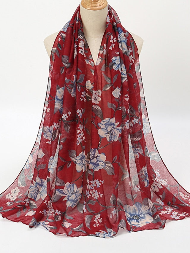 Fashion Women Floral Voile Soft Hijabs Bohemia Casual Scarf Muslim Ladies Printed Thin Shawl 180*70cm for Women - LuckyFash™