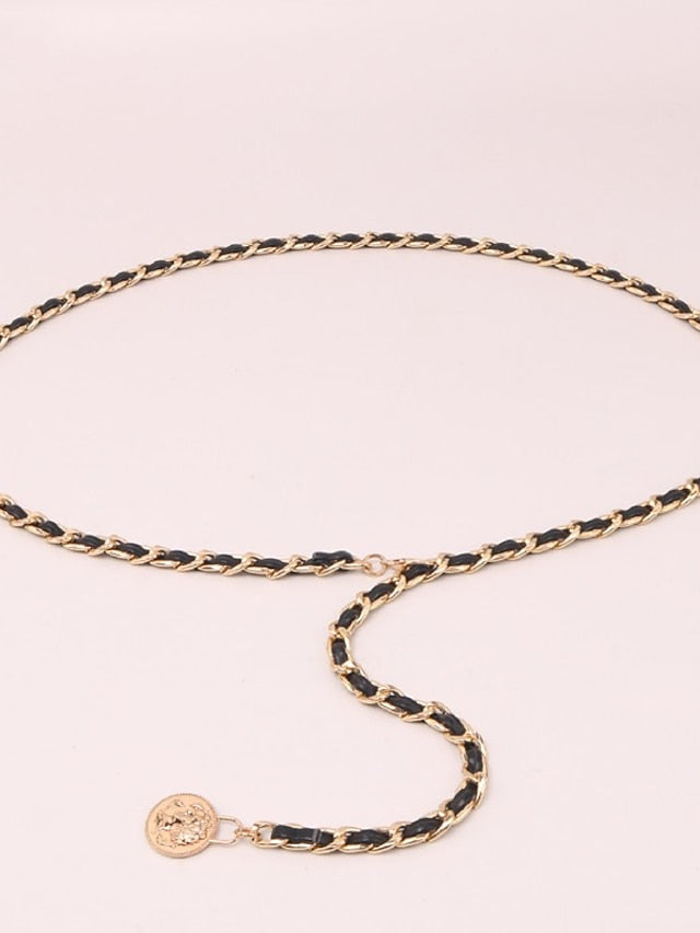 Women's Web Belt Metal Chain Metal Bucke Cord Wowen Casual Formal Party Work Black - LuckyFash™