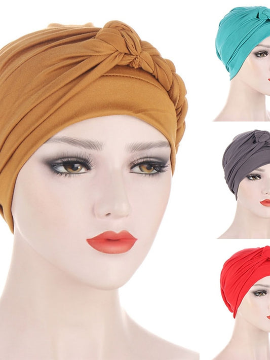Women Lady Muslim One Half Braid Head Turban Wrap Cover Soft Hat Hair Loss Bonnet Beanies - LuckyFash™